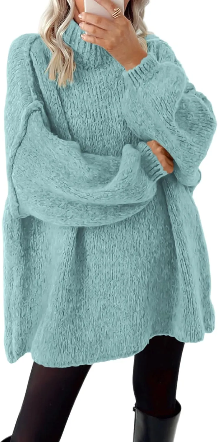 BTFBM Women's Long Pullover Sweaters 2025 Fall Winter Mock Neck Long Sleeve Thick Oversized Casual Knitted Jumper Tops