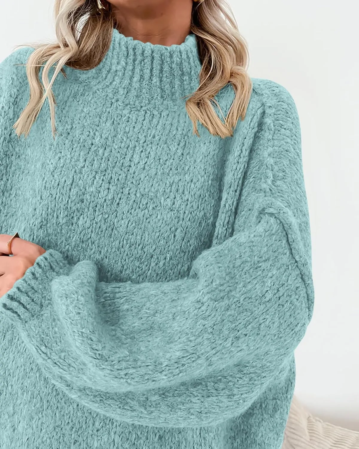 BTFBM Women's Long Pullover Sweaters 2025 Fall Winter Mock Neck Long Sleeve Thick Oversized Casual Knitted Jumper Tops