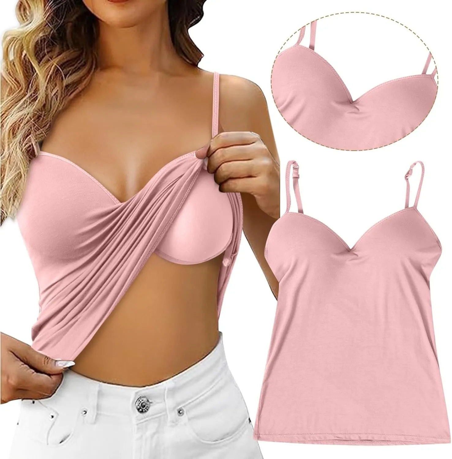 Camisole Tops for Women Built in Bra Tank Tops for Women Bras No Underwire Yoga Tops Workout Tops Sports Padded Cami