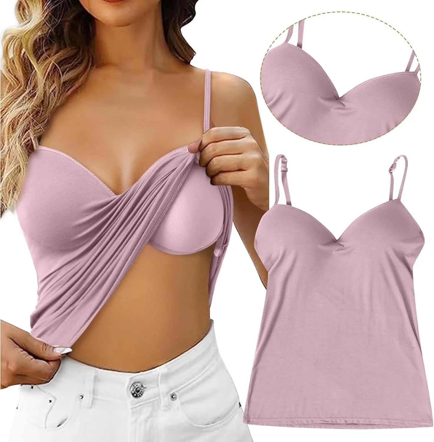Camisole Tops for Women Built in Bra Tank Tops for Women Bras No Underwire Yoga Tops Workout Tops Sports Padded Cami