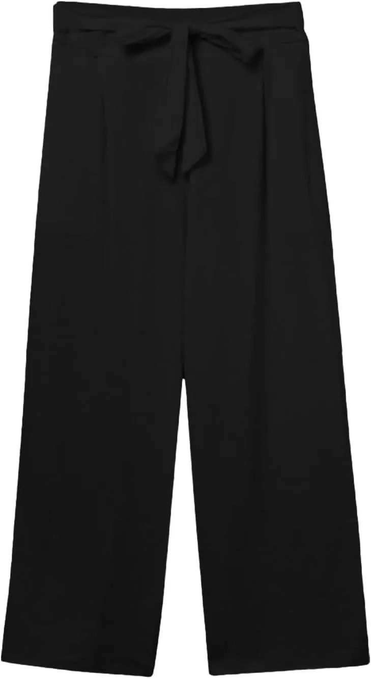 Capri Pants for Women High Waist Linen Casual Pant 2025 Summer Drawstring Elastic Wide Leg Plus Size Lounge Trouser