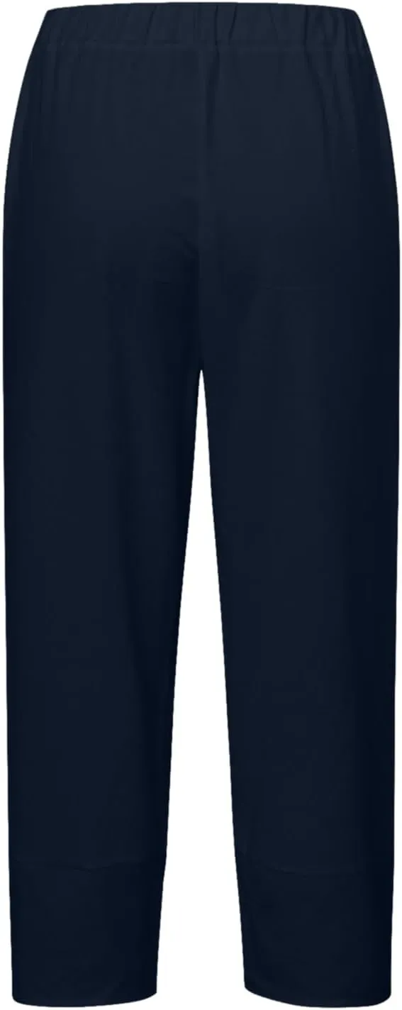 Capri Pants for Women Plus Size Linen Pants Wide Leg with Pockets Drawstring Casual Flowy Palazzo Linen Pants Women