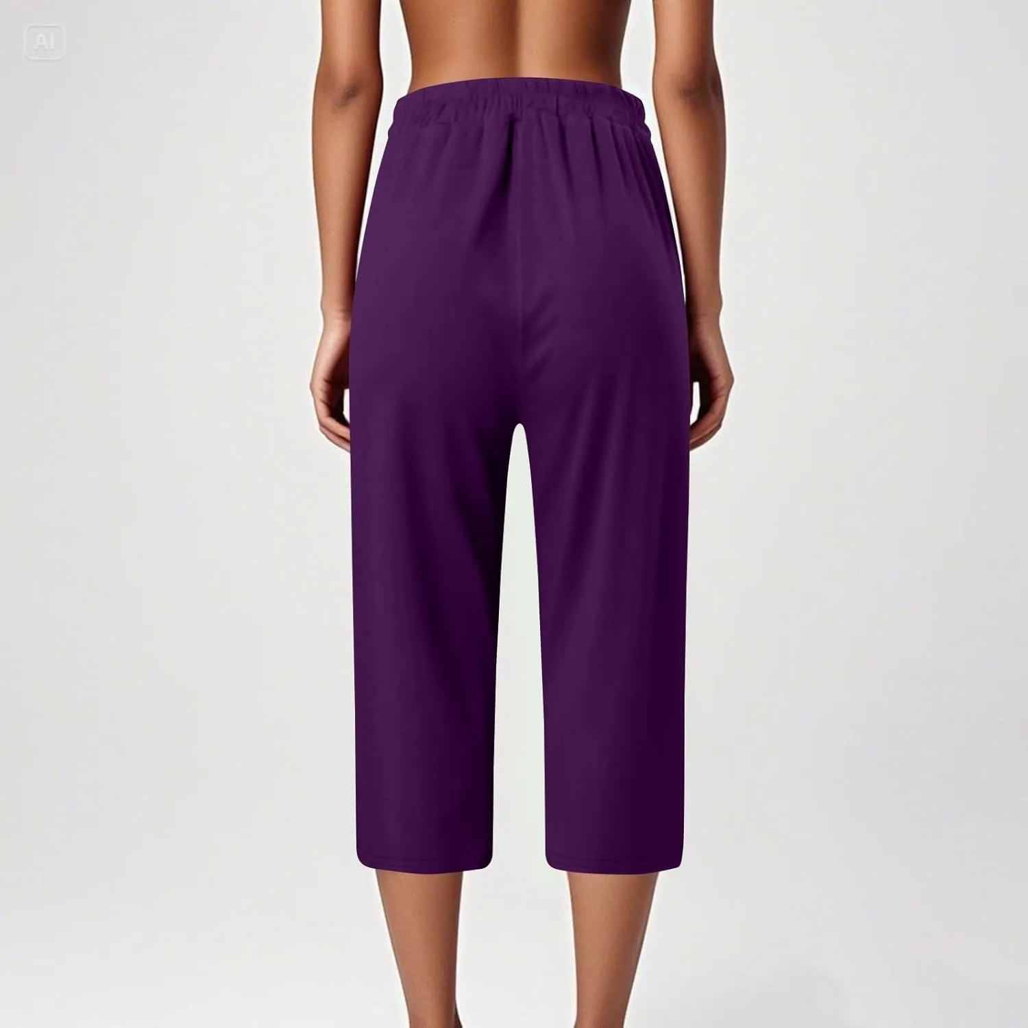 Capri Pants for Women Side Split Knee Length Elastic Waisted Drawstring Athletic Workout Yoga Pants with Pockets