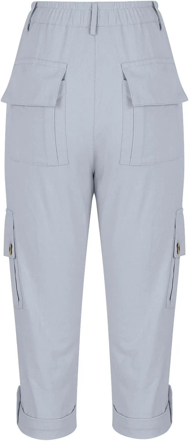 Capri Pants for Women Summer 2024 Cotton Linen Trousers with Pockets Straight Cropped Trousers Pants for Work