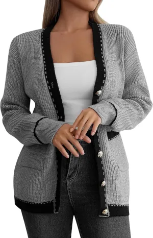 Cardigan Sweaters for Women 2024 Fall Open Front Oversized Button V Neck Chunky Knit Sweater Long Sleeve Outerwear