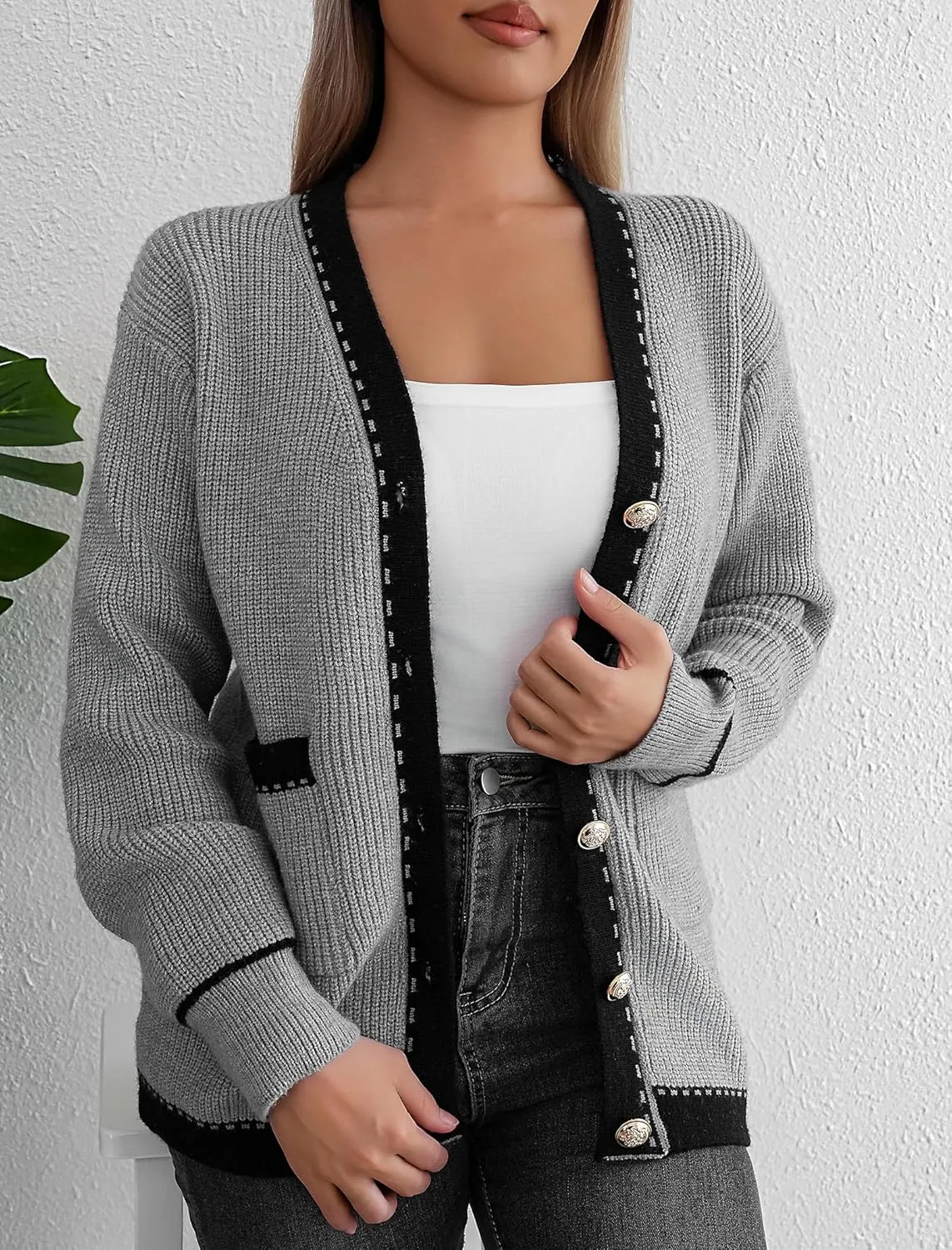 Cardigan Sweaters for Women 2024 Fall Open Front Oversized Button V Neck Chunky Knit Sweater Long Sleeve Outerwear