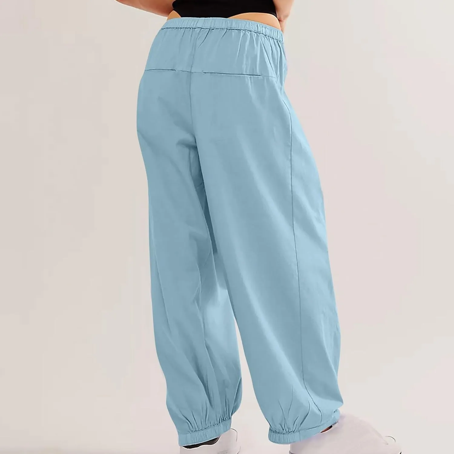 Casual Cotton Linen Pants Womens Classic Wide Leg Slacks Trendy Elastic Waist Pant Summer Loose Flowy Lounge Trousers