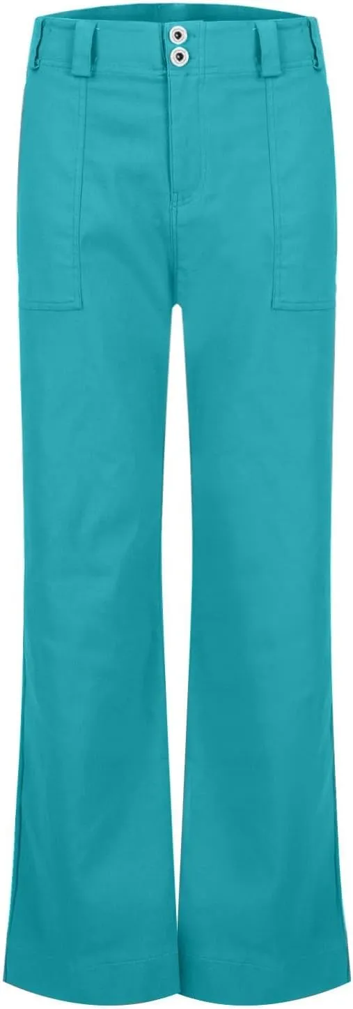 Casual Flare Pants for Women Classic Stretch Twill Pants High Waisted Chino Pants Comfy Wide Leg Pants with Pockets