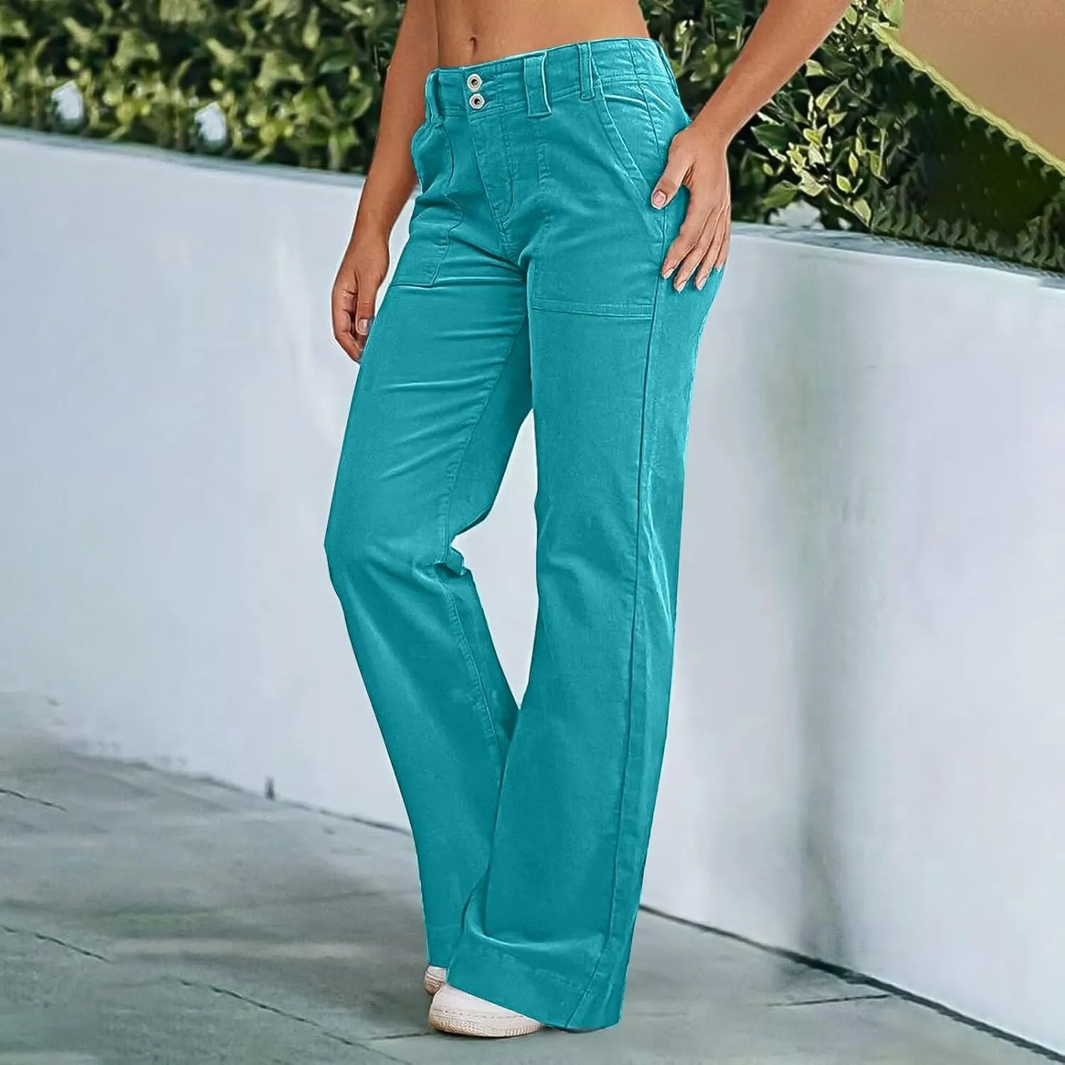 Casual Flare Pants for Women Classic Stretch Twill Pants High Waisted Chino Pants Comfy Wide Leg Pants with Pockets