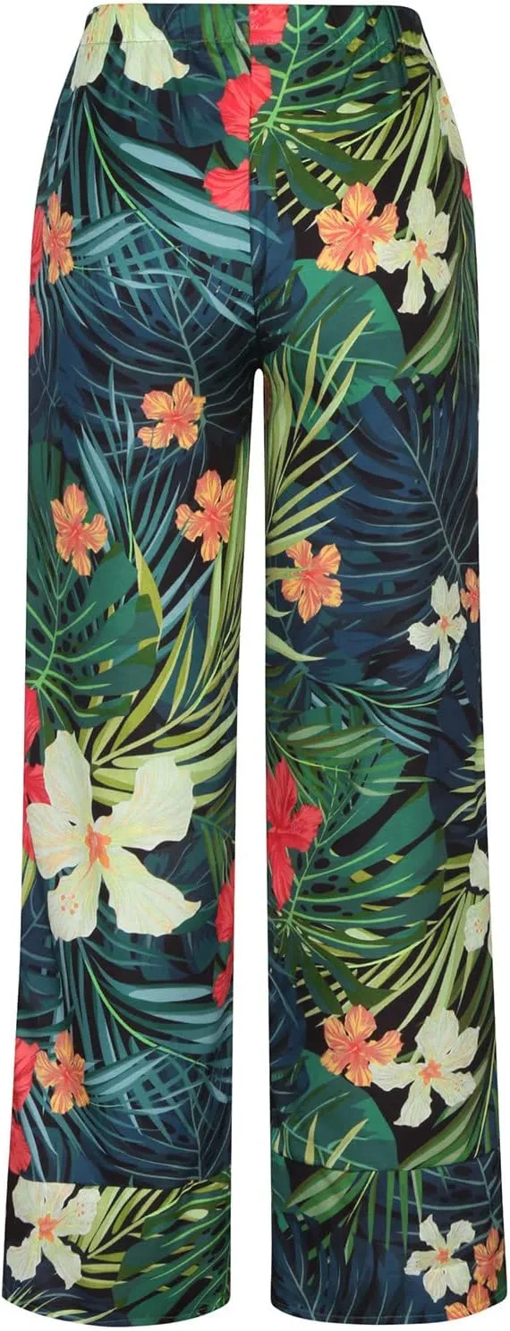 Ceboyel Women Hawaii Linen Capris Pants Wide Leg Relax Fit Palazzo Pants Summer Casual Sweatpants Trousers Boho Outfits