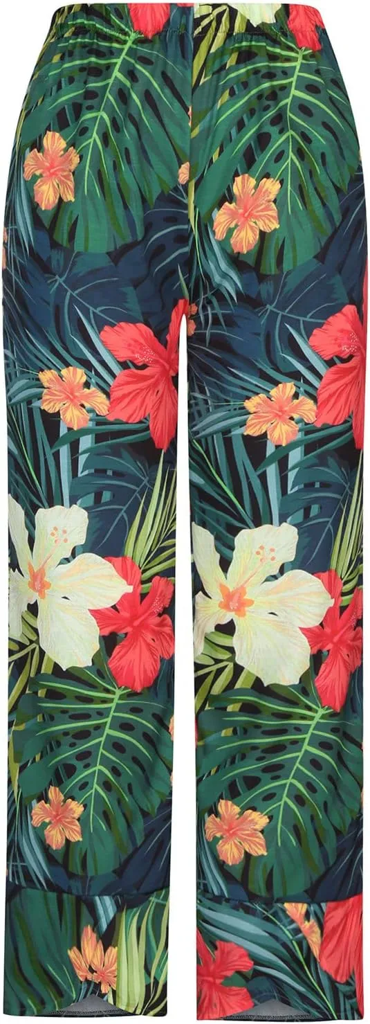 Ceboyel Women Hawaii Linen Capris Pants Wide Leg Relax Fit Palazzo Pants Summer Casual Sweatpants Trousers Boho Outfits