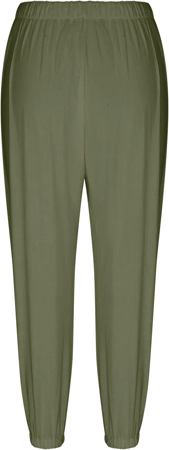 Ceboyel Women's Cotton Linen Lantern Tapered Pants Drawstring Baggy Harem Pants Summer Pants Casual Lounge Trousers 2023