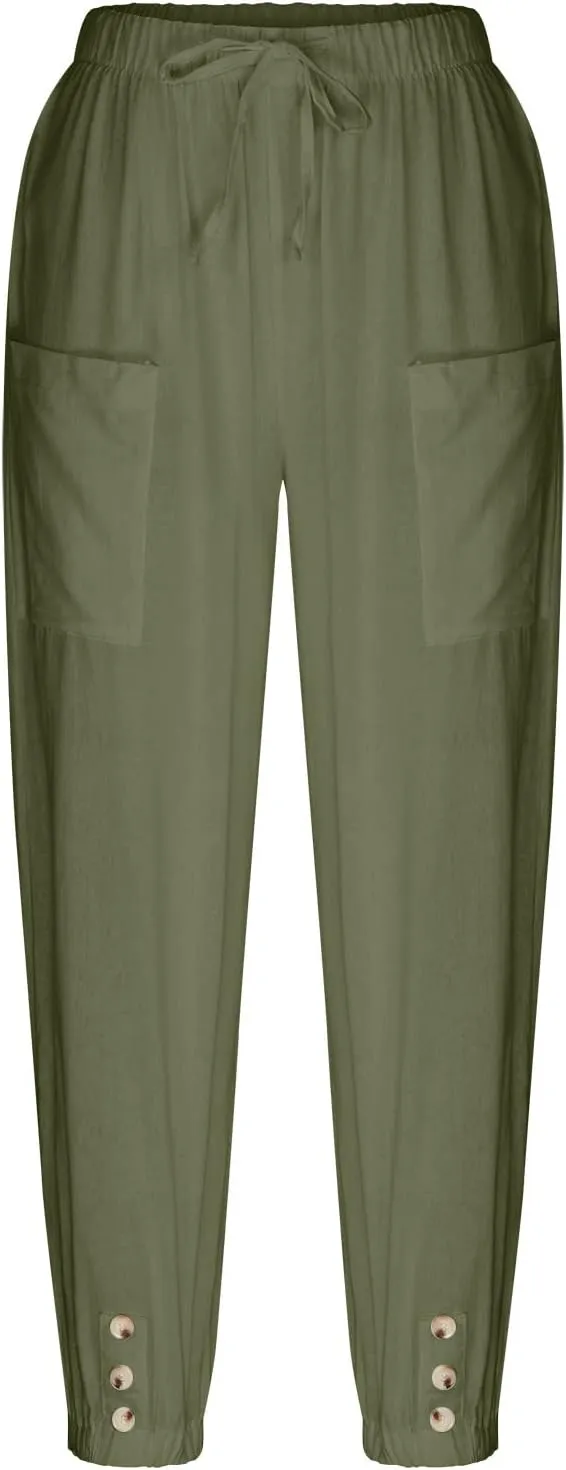 Ceboyel Women's Cotton Linen Lantern Tapered Pants Drawstring Baggy Harem Pants Summer Pants Casual Lounge Trousers 2023