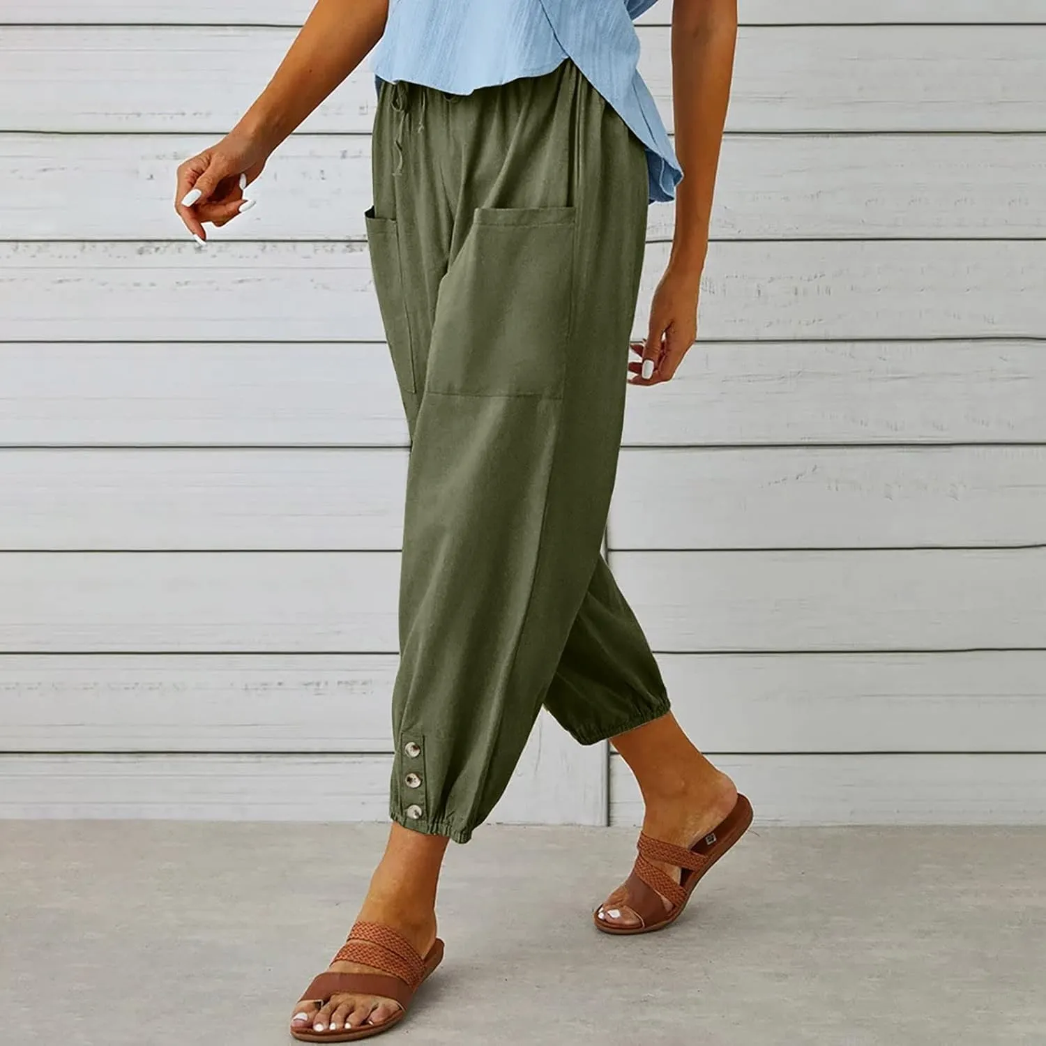 Ceboyel Women's Cotton Linen Lantern Tapered Pants Drawstring Baggy Harem Pants Summer Pants Casual Lounge Trousers 2023