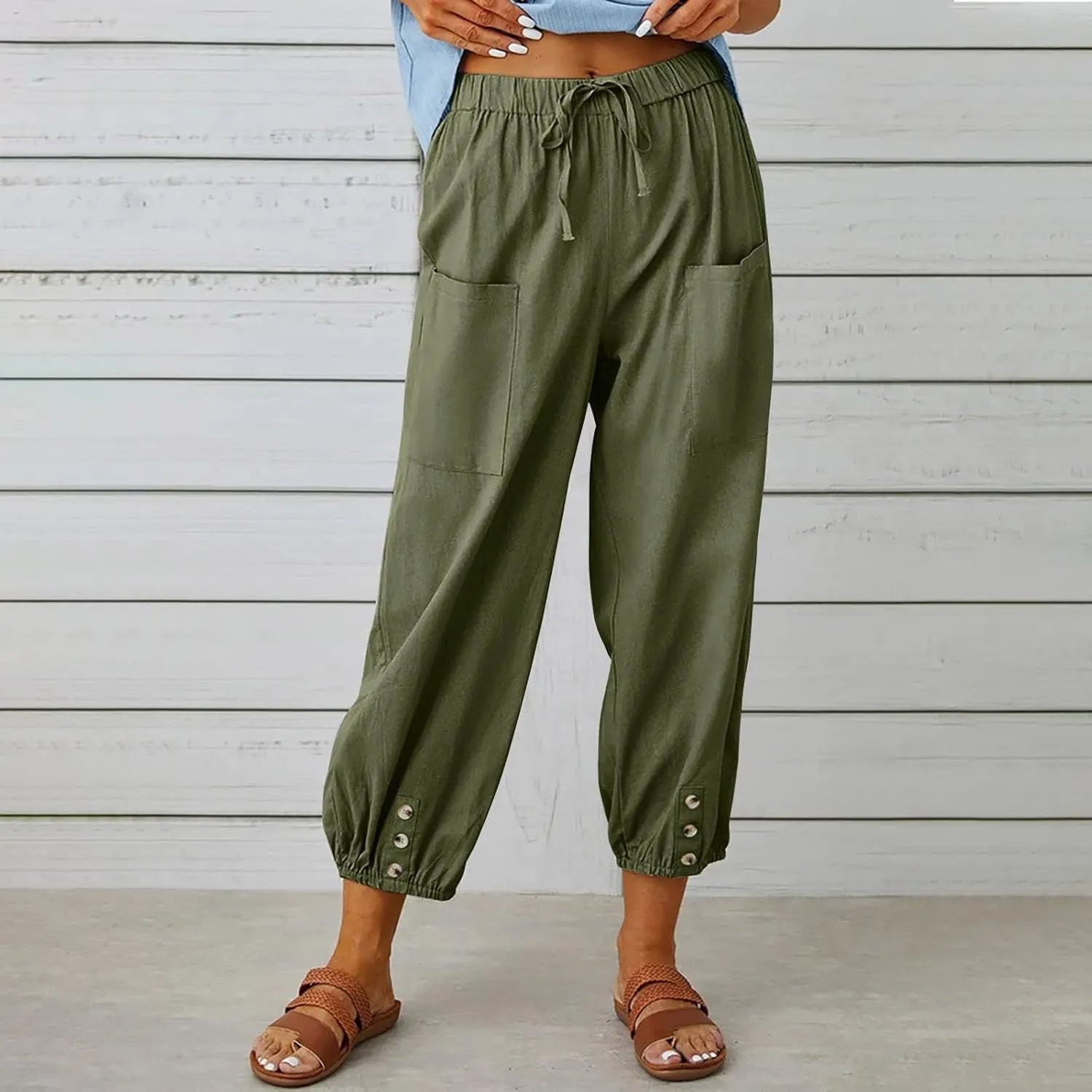 Ceboyel Women's Cotton Linen Lantern Tapered Pants Drawstring Baggy Harem Pants Summer Pants Casual Lounge Trousers 2023