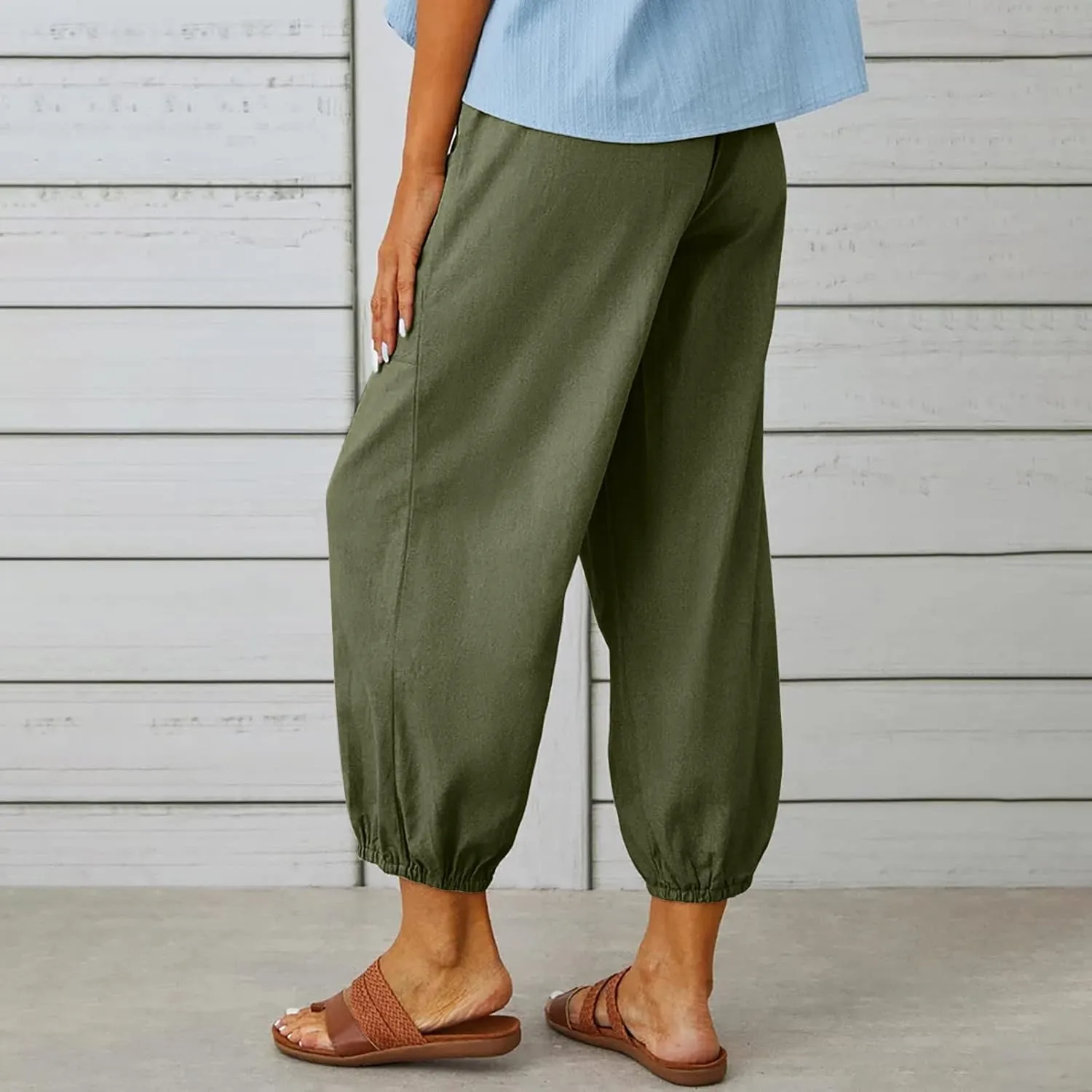 Ceboyel Women's Cotton Linen Lantern Tapered Pants Drawstring Baggy Harem Pants Summer Pants Casual Lounge Trousers 2023