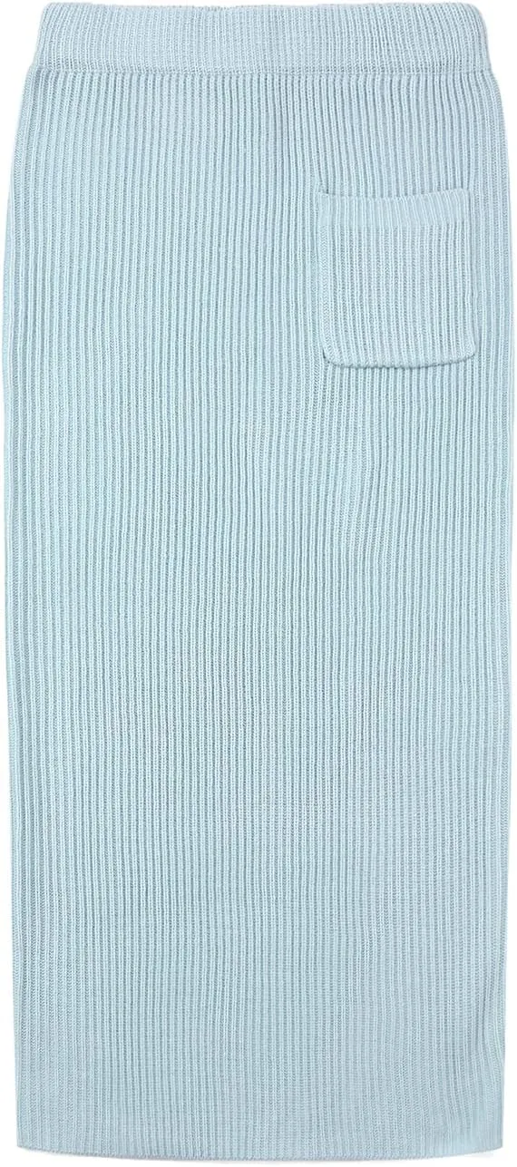 chouyatou Women's Turtleneck 2 Piece Outfits Ribbed Knit Sweater Midi Pencil Skirt Set