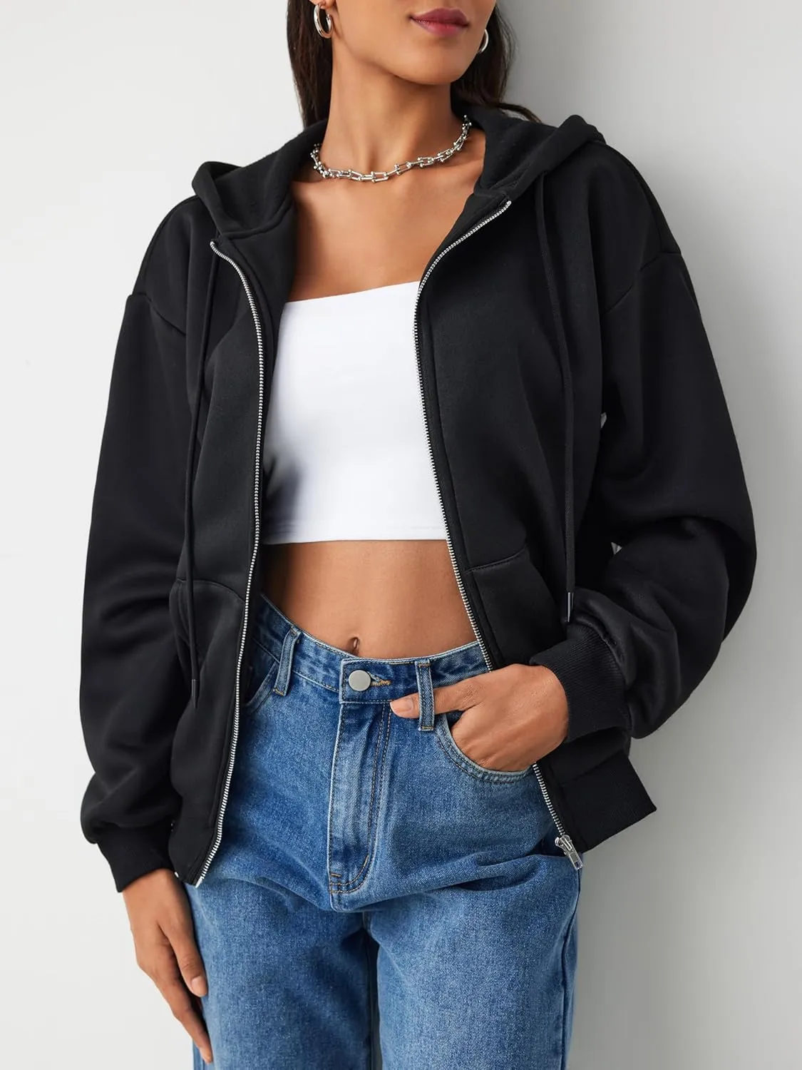 CIDER Womens Oversized Zip Up Hoodies Casual Long Sleeve Sweatshirt with Pockets