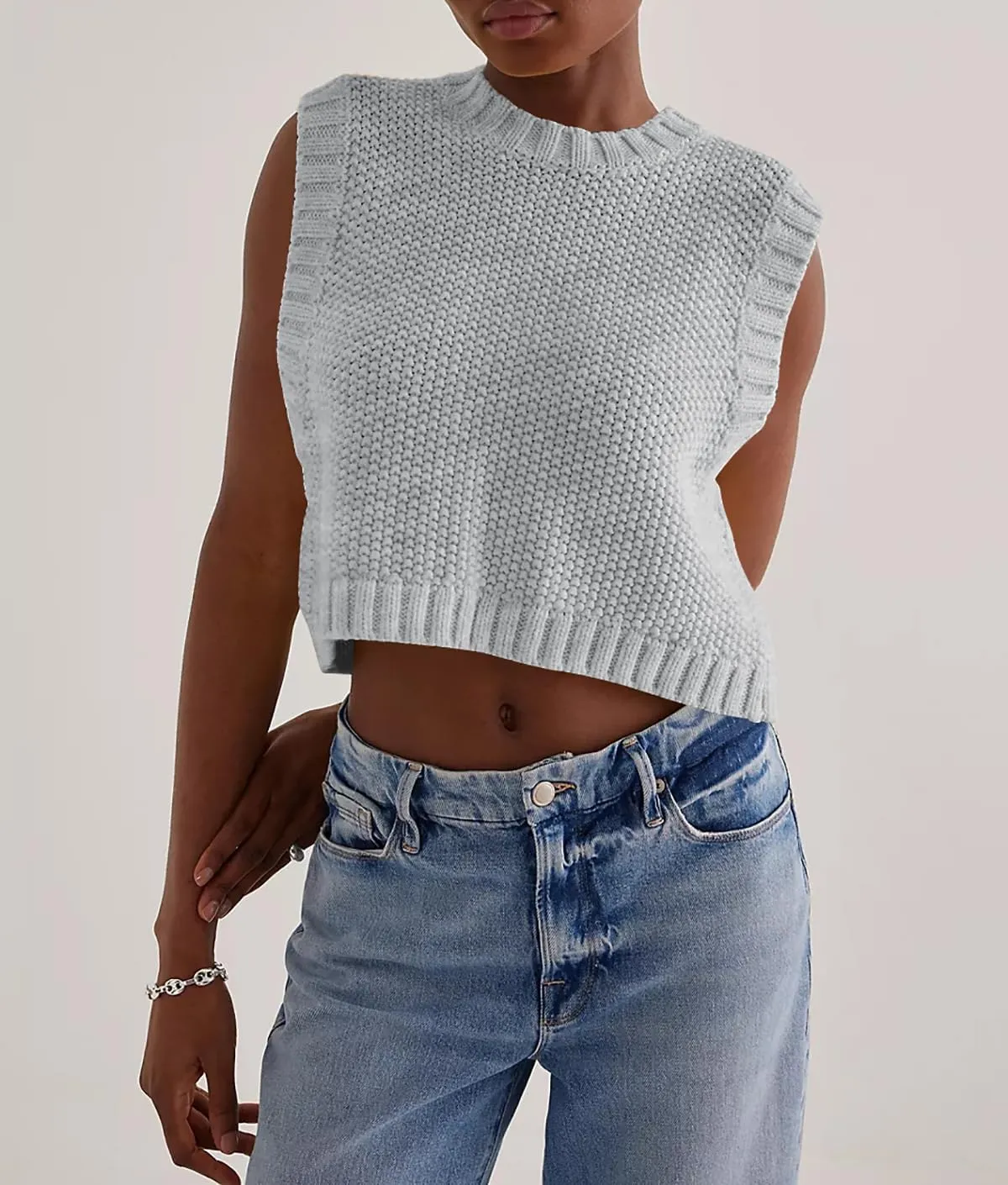 Cioatin Women Y2K Backless Tie Up Knit Crop Sweater Vest Sleeveless Round Neck Split Open Back Pullover Summer Tank Tops