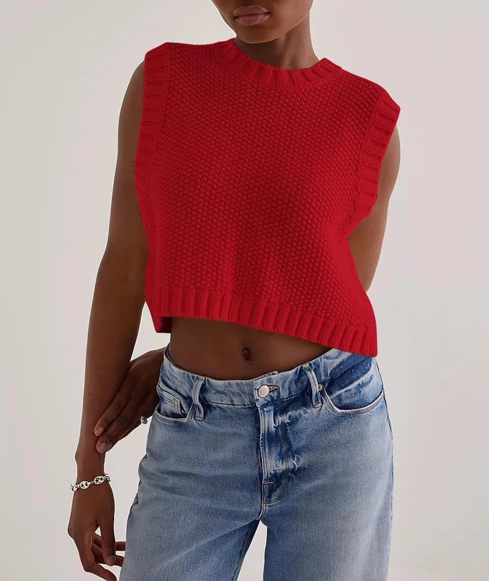 Cioatin Women Y2K Backless Tie Up Knit Crop Sweater Vest Sleeveless Round Neck Split Open Back Pullover Summer Tank Tops