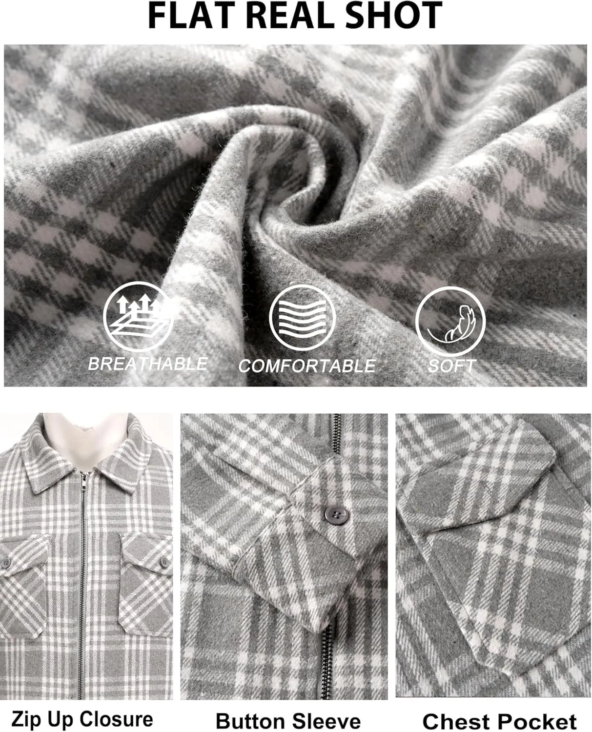 COOFANDY Men Flannel Jackets Full Zip Up Plaid Shirt Shackets Cotton Lightweight Jackets Casual Stylish Fall Jackets 2024