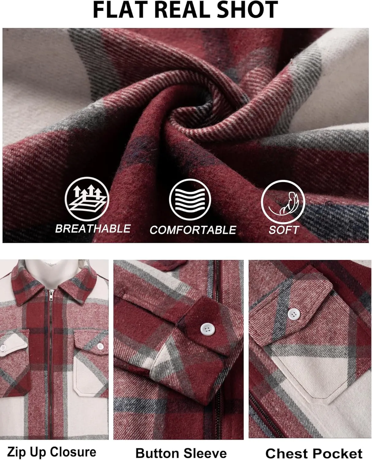 COOFANDY Men Flannel Jackets Full Zip Up Plaid Shirt Shackets Cotton Lightweight Jackets Casual Stylish Fall Jackets 2024