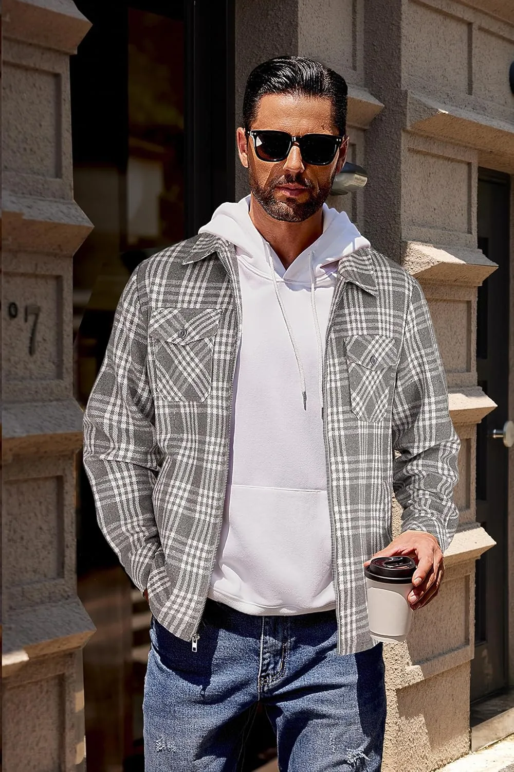 COOFANDY Men Flannel Jackets Full Zip Up Plaid Shirt Shackets Cotton Lightweight Jackets Casual Stylish Fall Jackets 2024