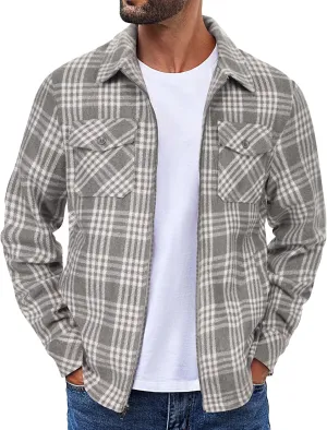 COOFANDY Men Flannel Jackets Full Zip Up Plaid Shirt Shackets Cotton Lightweight Jackets Casual Stylish Fall Jackets 2024