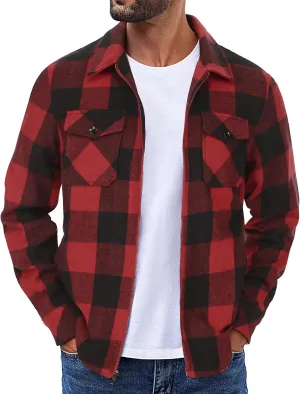 COOFANDY Men Flannel Jackets Full Zip Up Plaid Shirt Shackets Cotton Lightweight Jackets Casual Stylish Fall Jackets 2024