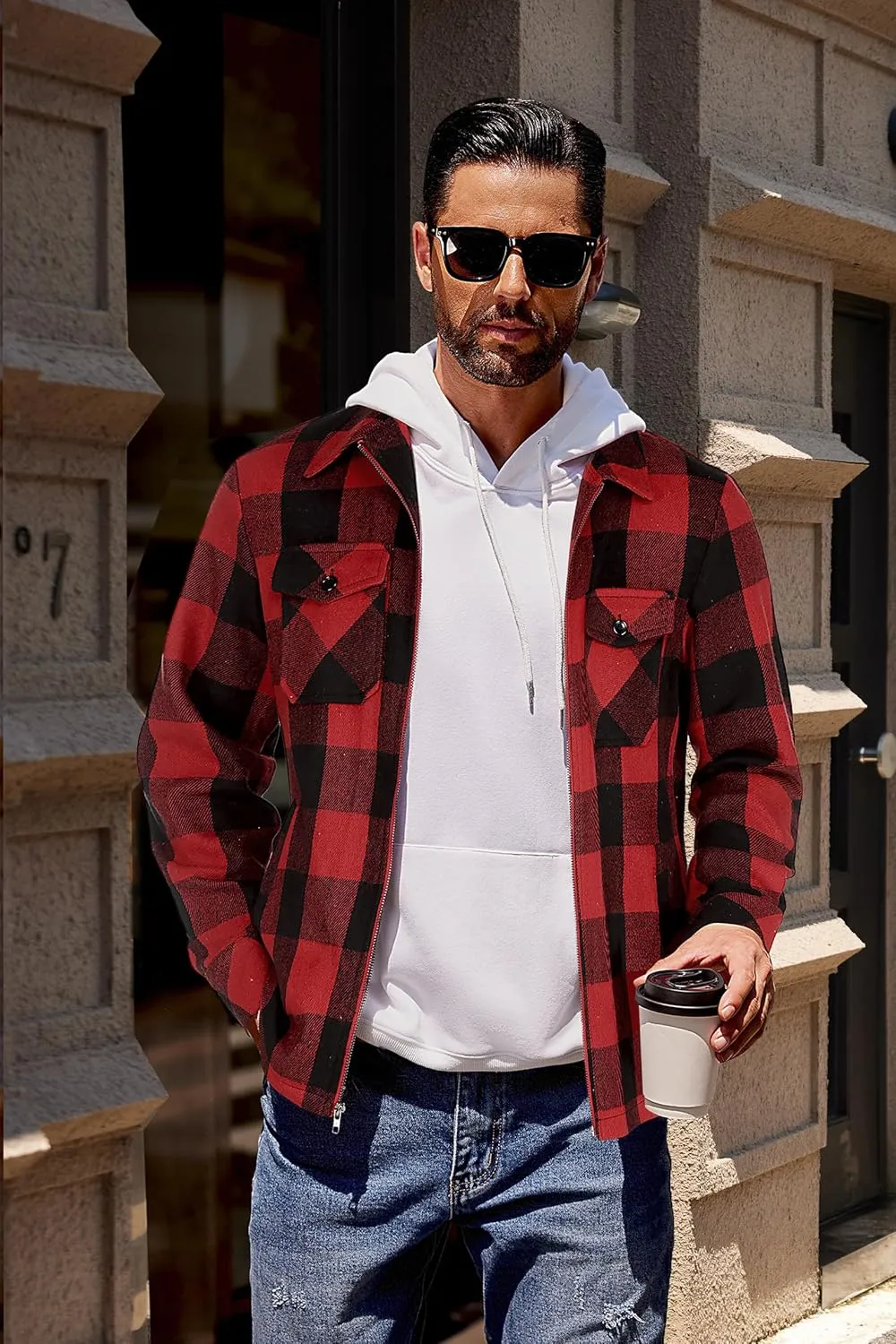 COOFANDY Men Flannel Jackets Full Zip Up Plaid Shirt Shackets Cotton Lightweight Jackets Casual Stylish Fall Jackets 2024