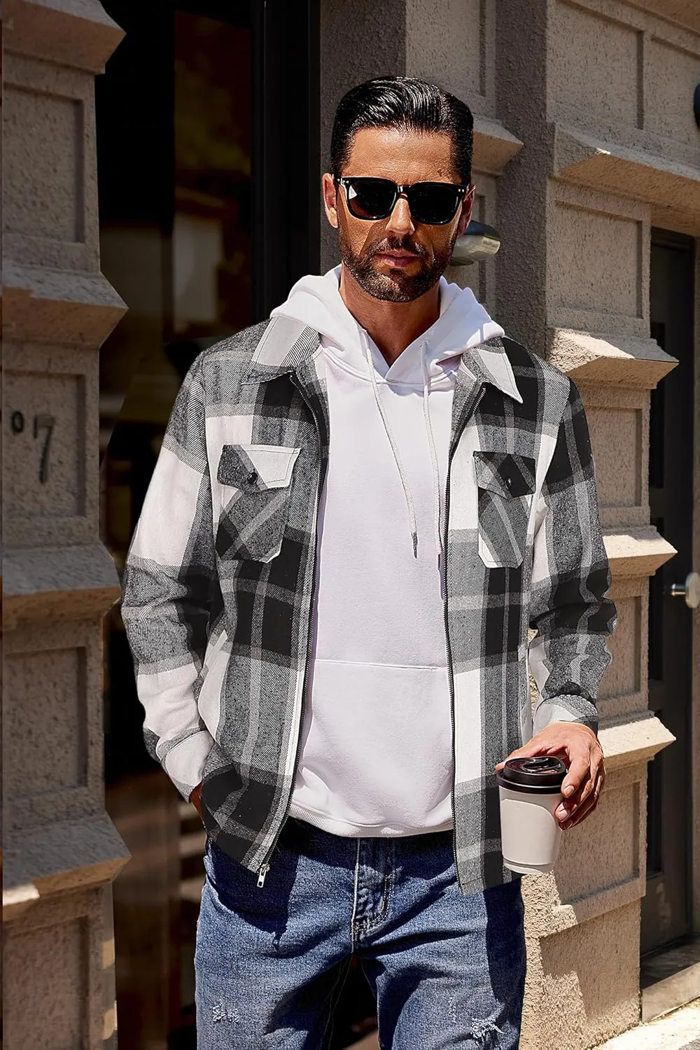 COOFANDY Men Flannel Jackets Full Zip Up Plaid Shirt Shackets Cotton Lightweight Jackets Casual Stylish Fall Jackets 2024