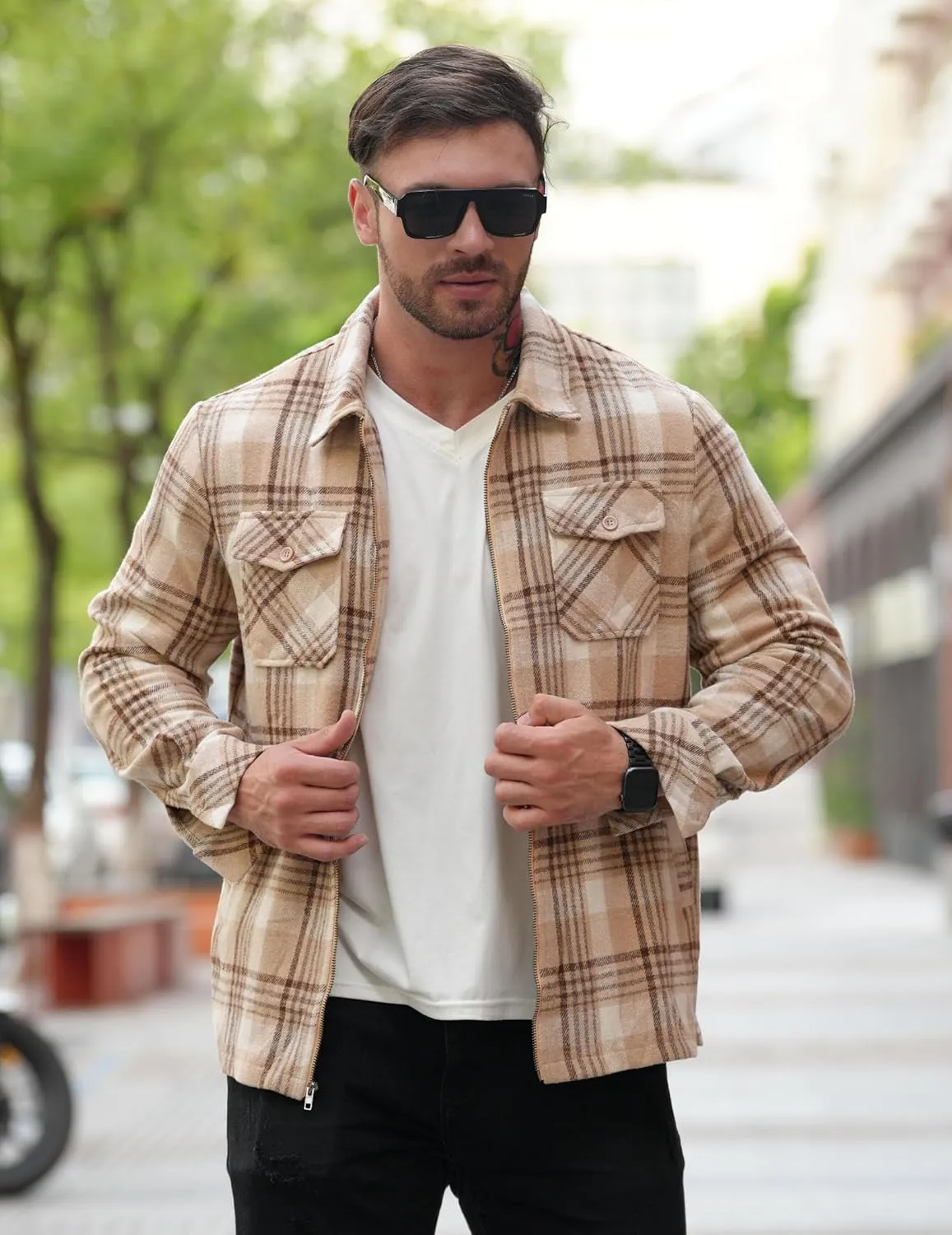 COOFANDY Men Flannel Jackets Full Zip Up Plaid Shirt Shackets Cotton Lightweight Jackets Casual Stylish Fall Jackets 2024
