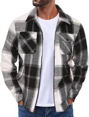 COOFANDY Men Flannel Jackets Full Zip Up Plaid Shirt Shackets Cotton Lightweight Jackets Casual Stylish Fall Jackets 2024
