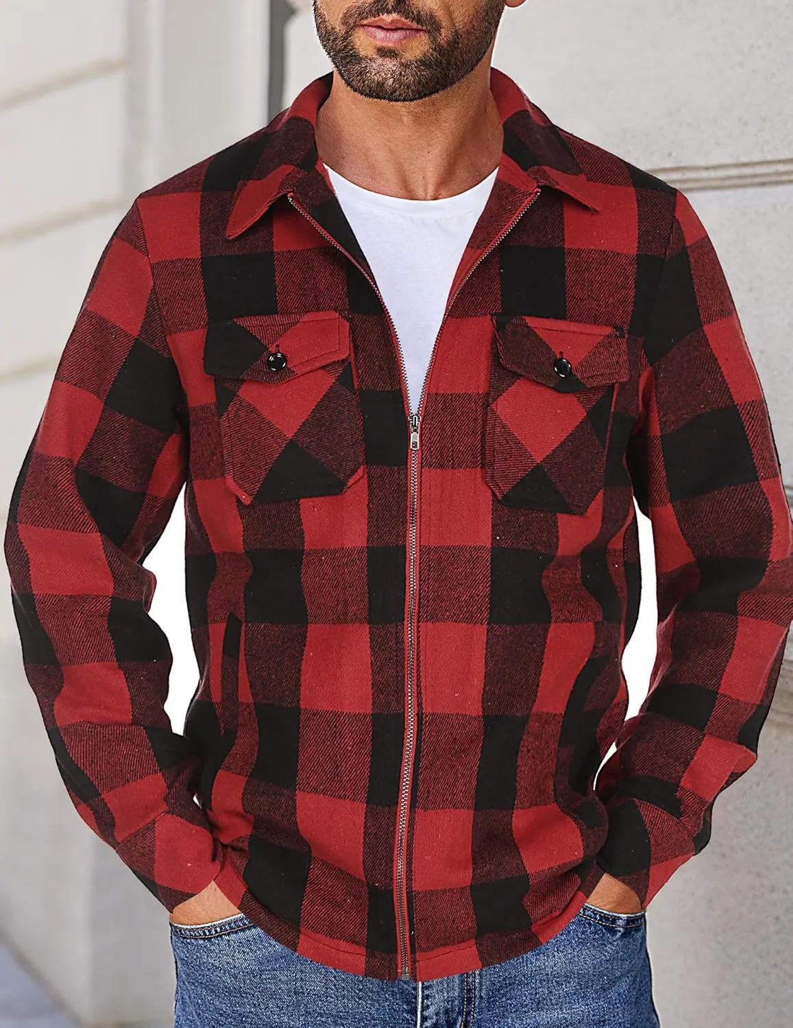 COOFANDY Men Flannel Jackets Full Zip Up Plaid Shirt Shackets Cotton Lightweight Jackets Casual Stylish Fall Jackets 2024