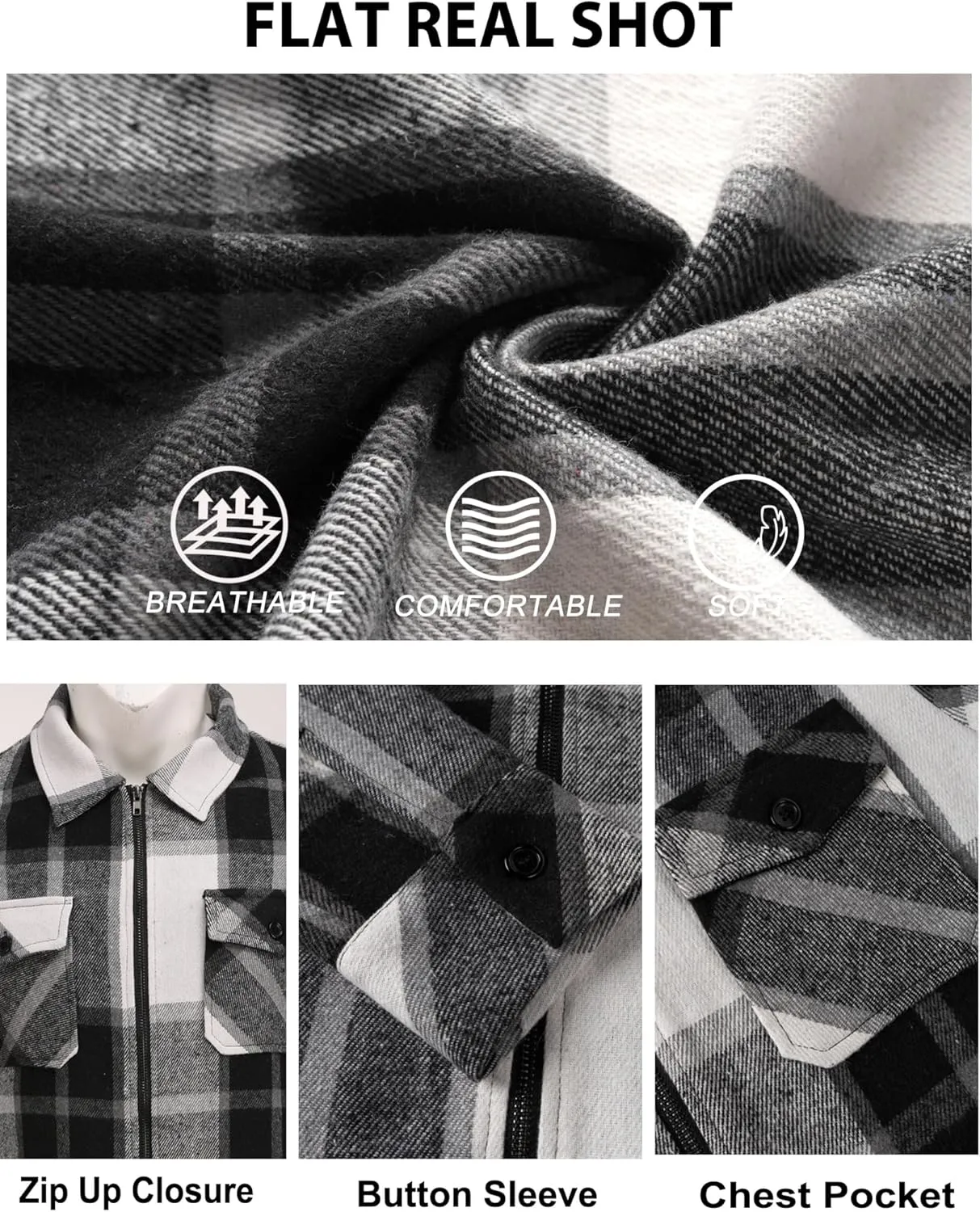 COOFANDY Men Flannel Jackets Full Zip Up Plaid Shirt Shackets Cotton Lightweight Jackets Casual Stylish Fall Jackets 2024