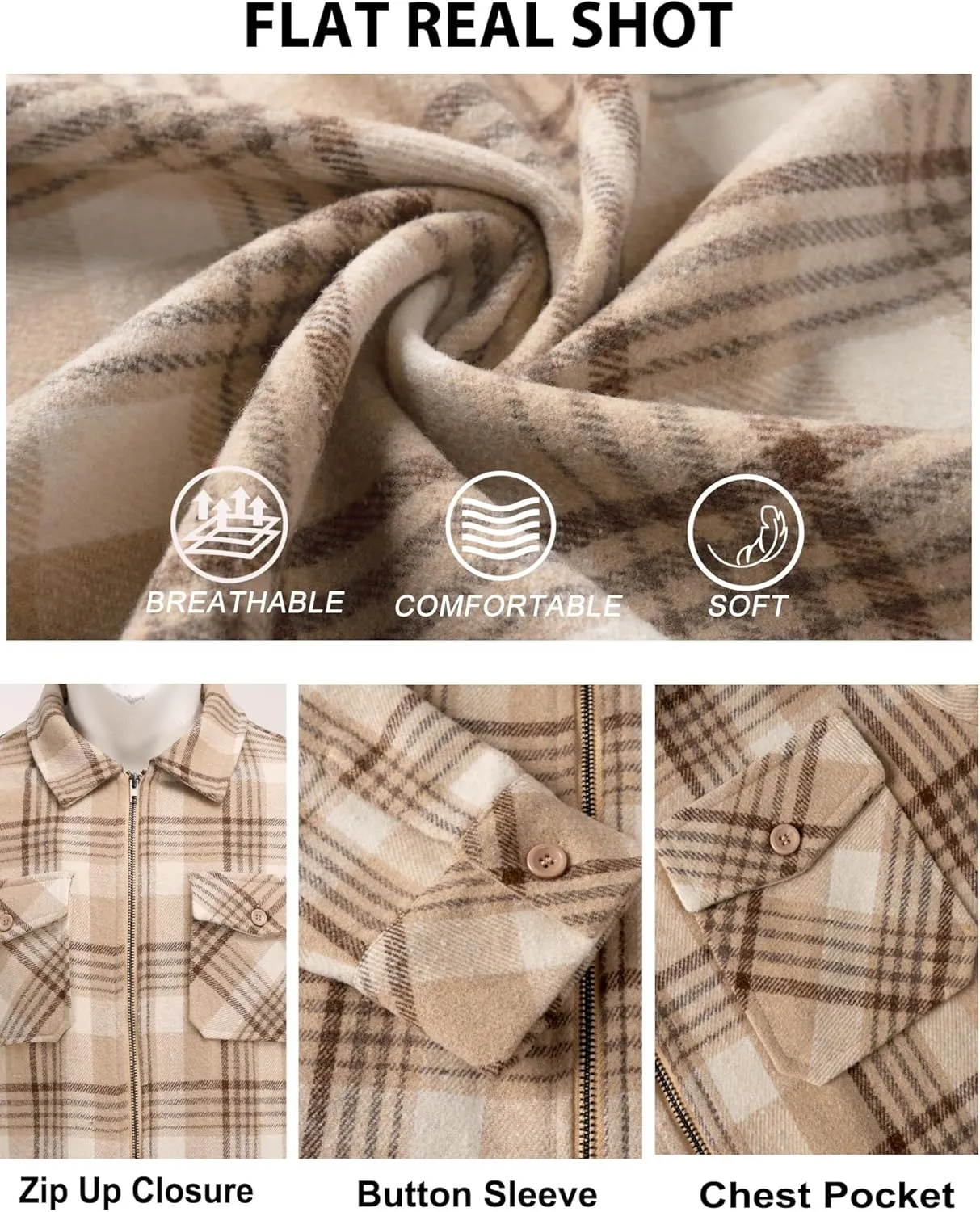COOFANDY Men Flannel Jackets Full Zip Up Plaid Shirt Shackets Cotton Lightweight Jackets Casual Stylish Fall Jackets 2024