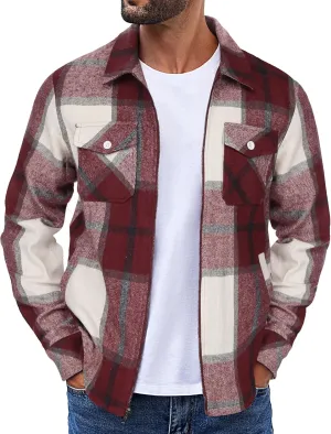 COOFANDY Men Flannel Jackets Full Zip Up Plaid Shirt Shackets Cotton Lightweight Jackets Casual Stylish Fall Jackets 2024