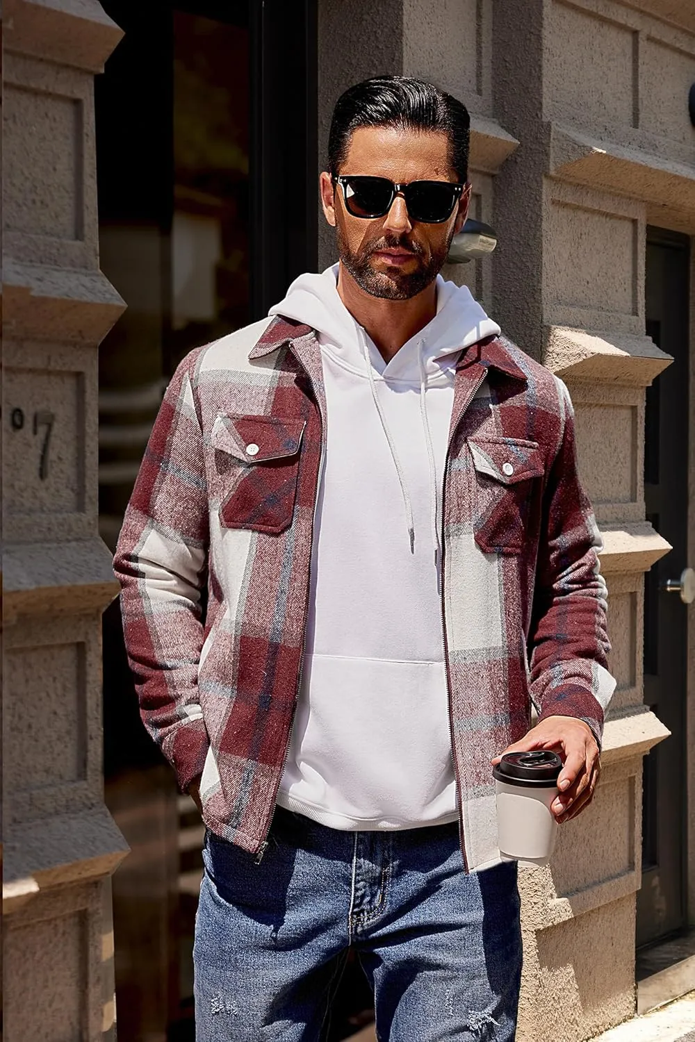 COOFANDY Men Flannel Jackets Full Zip Up Plaid Shirt Shackets Cotton Lightweight Jackets Casual Stylish Fall Jackets 2024
