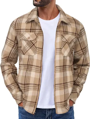COOFANDY Men Flannel Jackets Full Zip Up Plaid Shirt Shackets Cotton Lightweight Jackets Casual Stylish Fall Jackets 2024