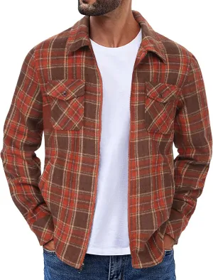 COOFANDY Men Flannel Jackets Full Zip Up Plaid Shirt Shackets Cotton Lightweight Jackets Casual Stylish Fall Jackets 2024