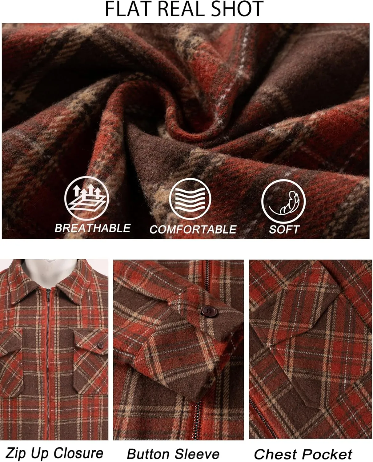 COOFANDY Men Flannel Jackets Full Zip Up Plaid Shirt Shackets Cotton Lightweight Jackets Casual Stylish Fall Jackets 2024
