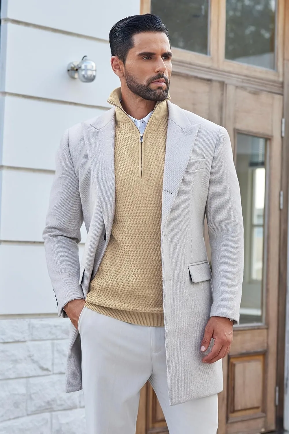 COOFANDY Mens Quarter Zip Pullover Sweater Slim Fit Waffle Mock Turtleneck Polo Sweater Casual Long Sleeve Sweatshirt