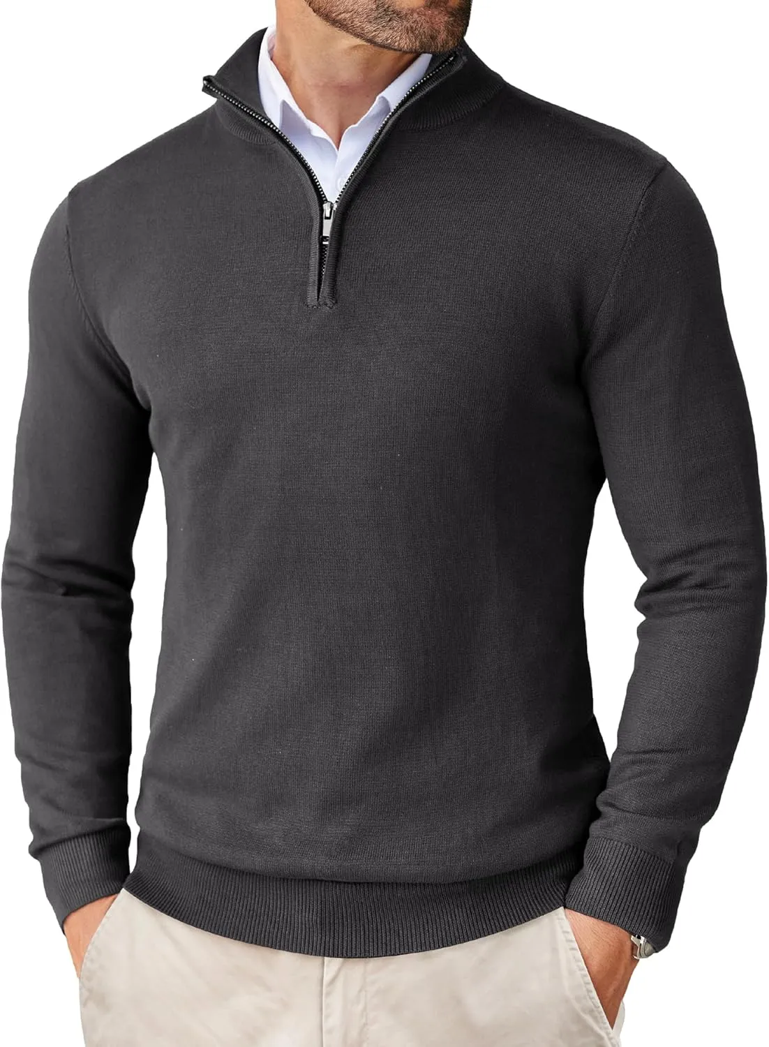 COOFANDY Men's Quarter Zip Up Sweaters Slim Fit Lightweight Mock Neck Pullover Casual Polo Sweaters