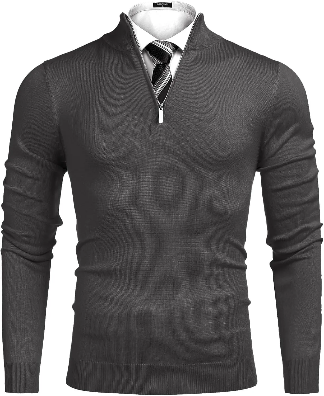 COOFANDY Men's Quarter Zip Up Sweaters Slim Fit Lightweight Mock Neck Pullover Casual Polo Sweaters