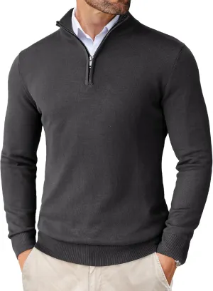 COOFANDY Men's Quarter Zip Up Sweaters Slim Fit Lightweight Mock Neck Pullover Casual Polo Sweaters