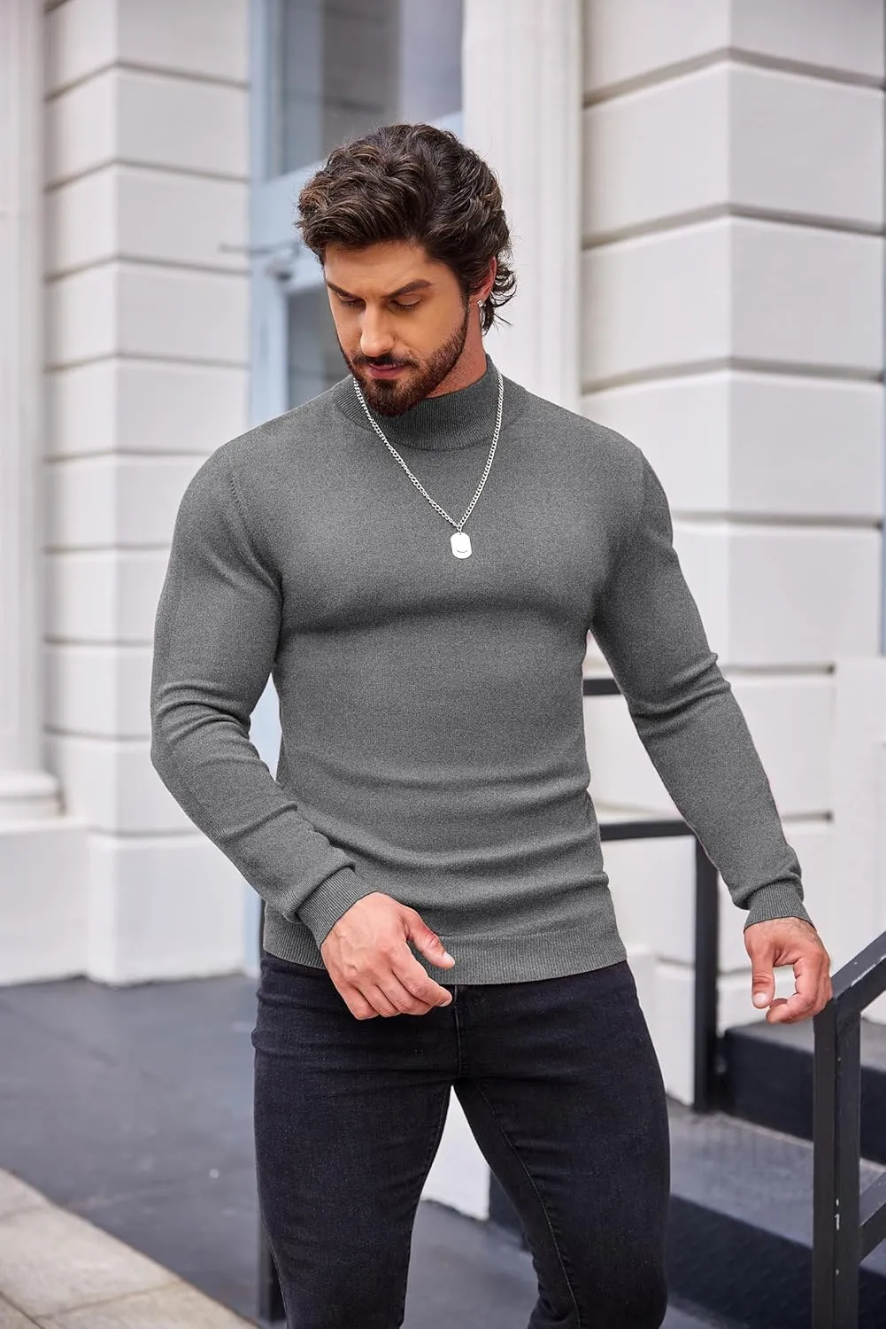 COOFANDY Men's Slim Fit Mock Turtleneck Pullover Sweater Casual Basic Knitted Thermal Sweaters