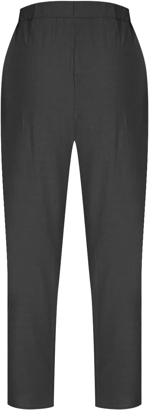 Cotton Linen Pants for Women Wide Leg Lounge Trousers Elastic High Waist Casual Summer Beach Pants Vacation Outfits