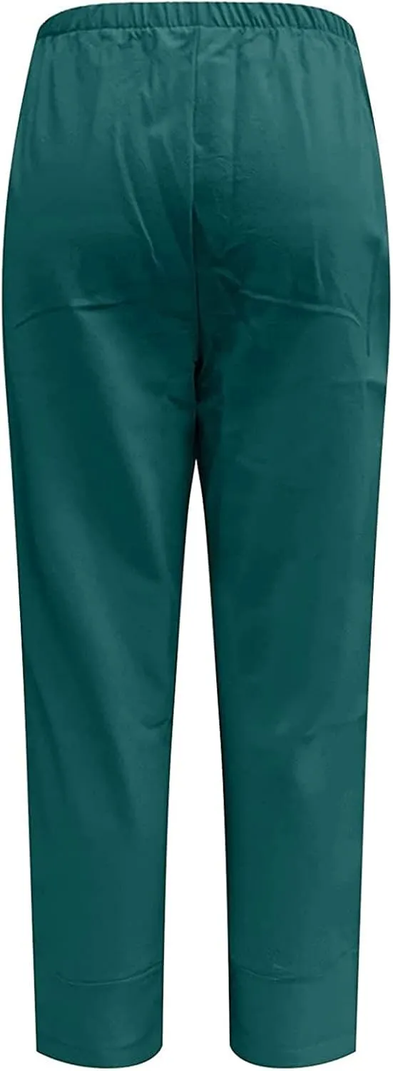 Cotton Linen Pants Women 2024 Casual Summer Capri Pants Slit Cropped Comfy Baggy Trousers Lightweight with Pockets