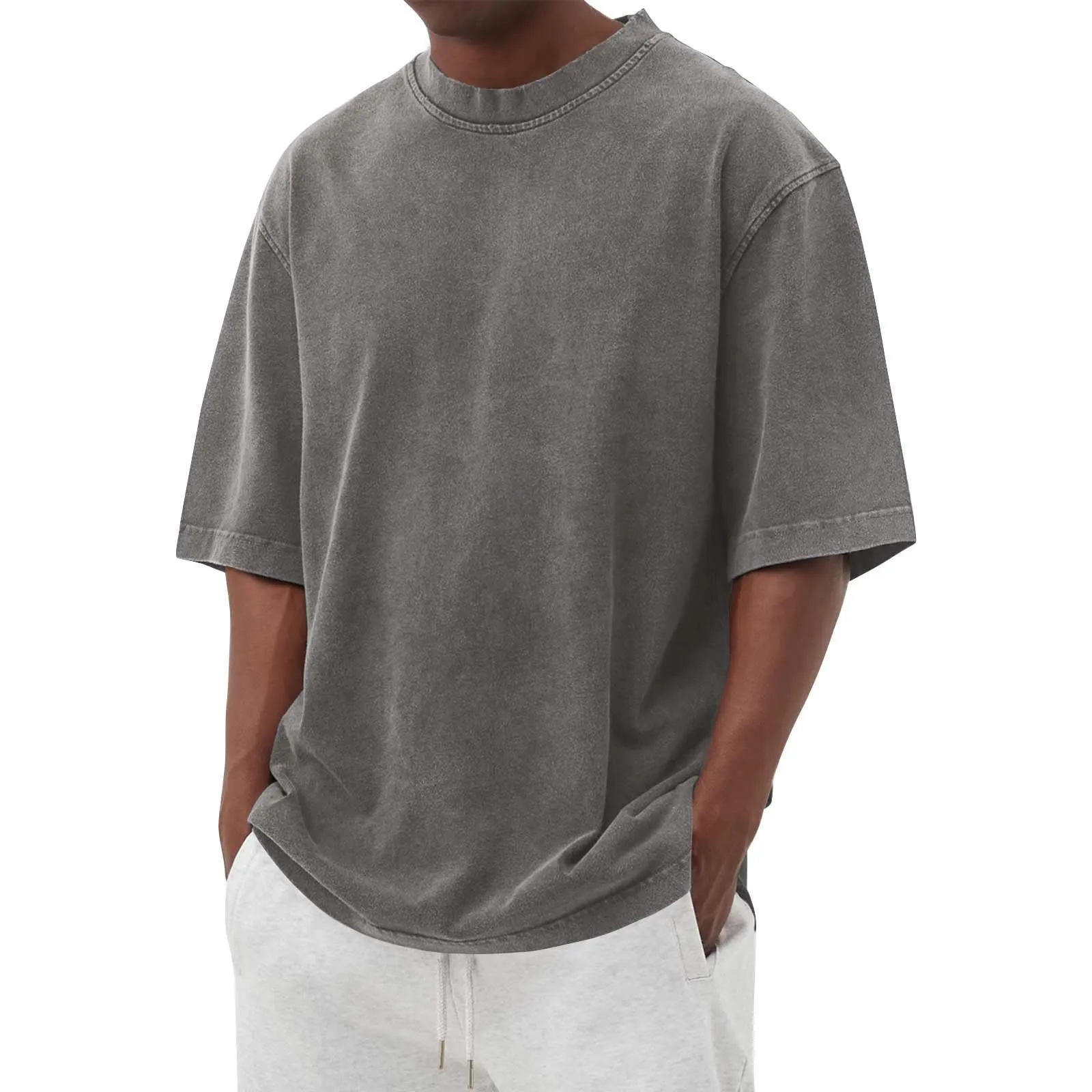 Cotton Shirt for Men Loose Fit Distressed Casual Half Sleeve T-Shirt Summer Retro Style Crewneck Pullover, Lighting Deals of Today My Order Shop The Look Baggy Style Tee(Gray,3X-Large)