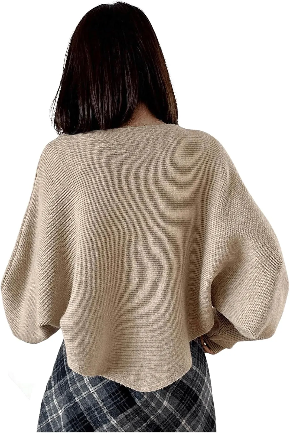 COZYEASE Women's Criss Cross Boat Neck Long Sleeve Crop Sweater Solid Casual Plain Sweater Coat
